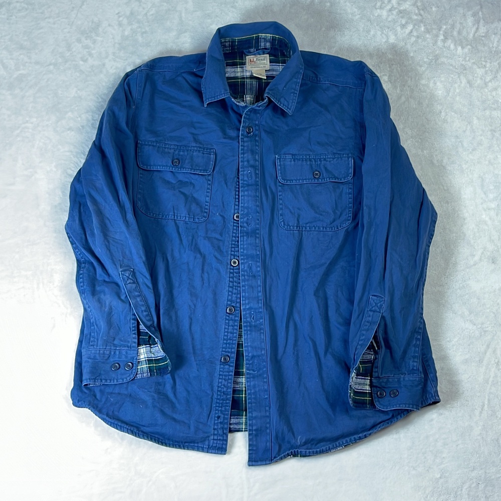 L.L. Bean Men's Blue Shirt Size M Flannel Lined Hurricane Chore Shirt Jacket